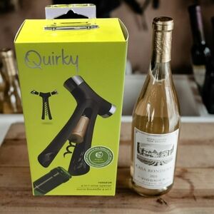NIB Quirky 4 In 1 Wine Opener Foil Cutter Stopper Pour Spout Verseur Metal Black